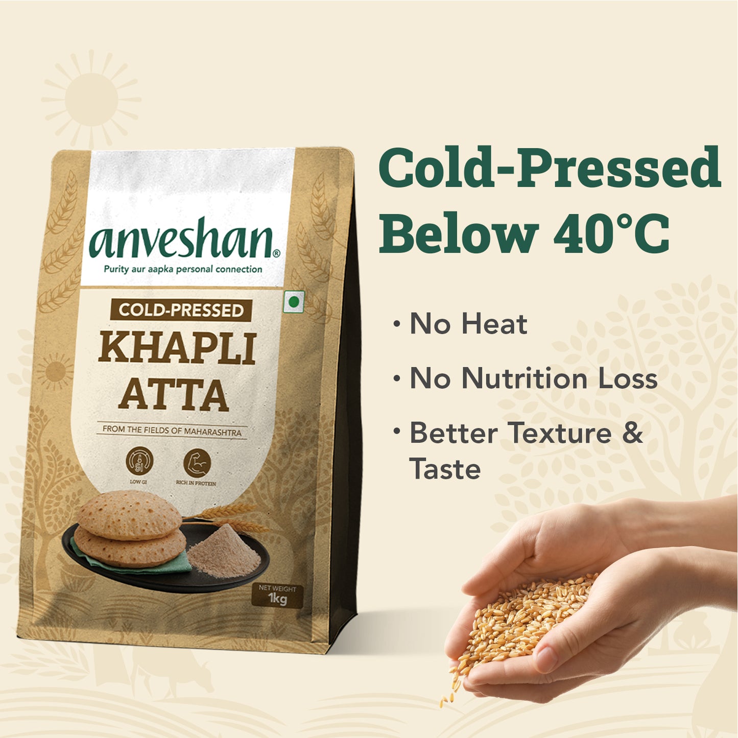 Cold-Pressed Khapli Atta | 100% Emmer Wheat | High Fibre, High Protein