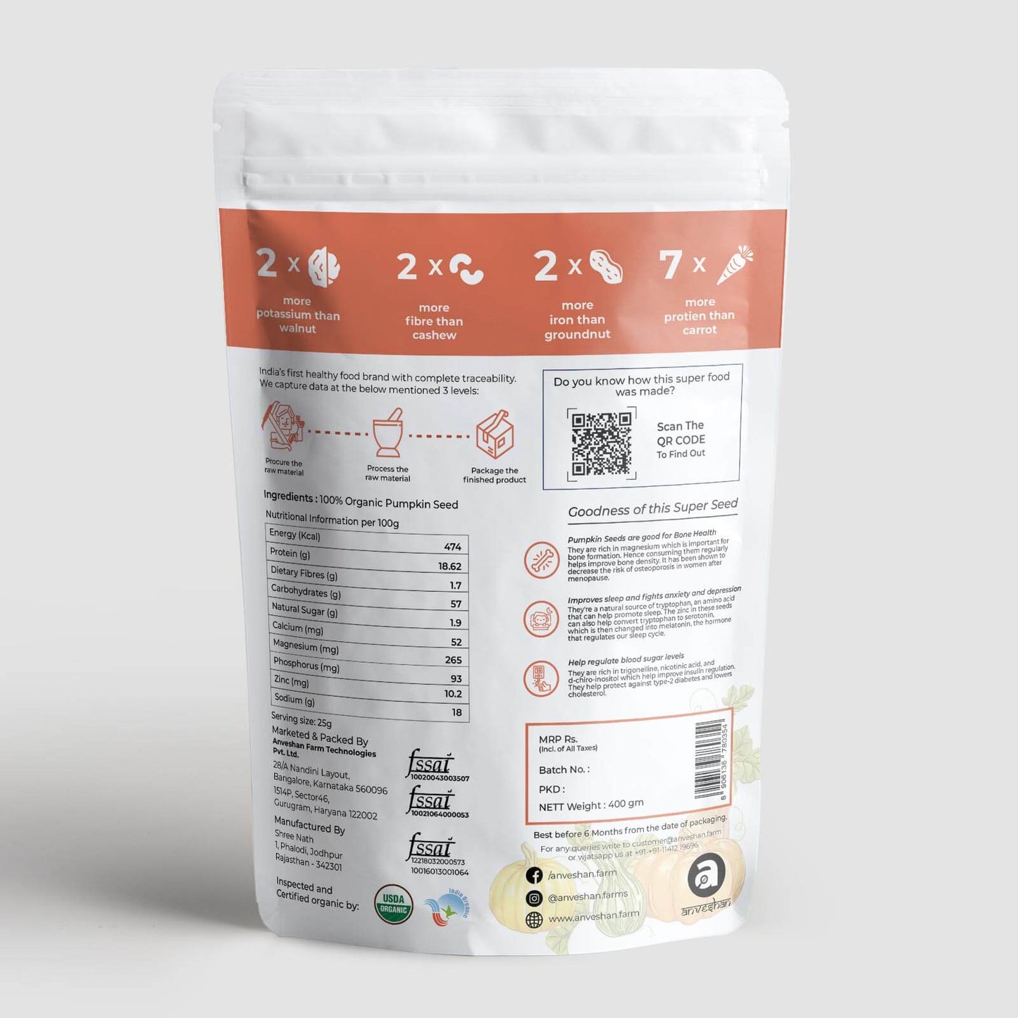 Organic Raw Pumpkin Seeds - Anveshan