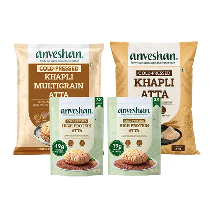 High Protein Atta 1kg (Pack of 2) + Khapli Atta 2kg + Khapli Multigrain Atta 2kg — Family Pack of 4