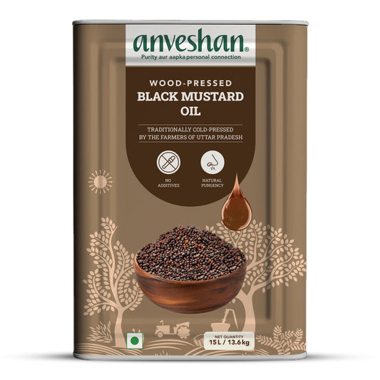 anveshan wood pressed black mustard oil 15l tin