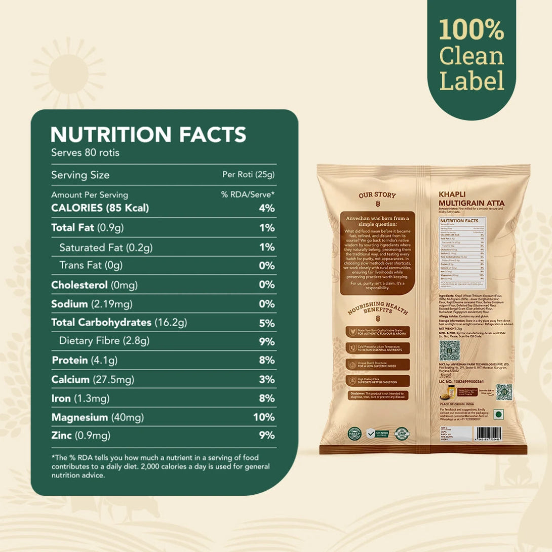 Khapli Multigrain Atta 2Kg Combo Pack of 2