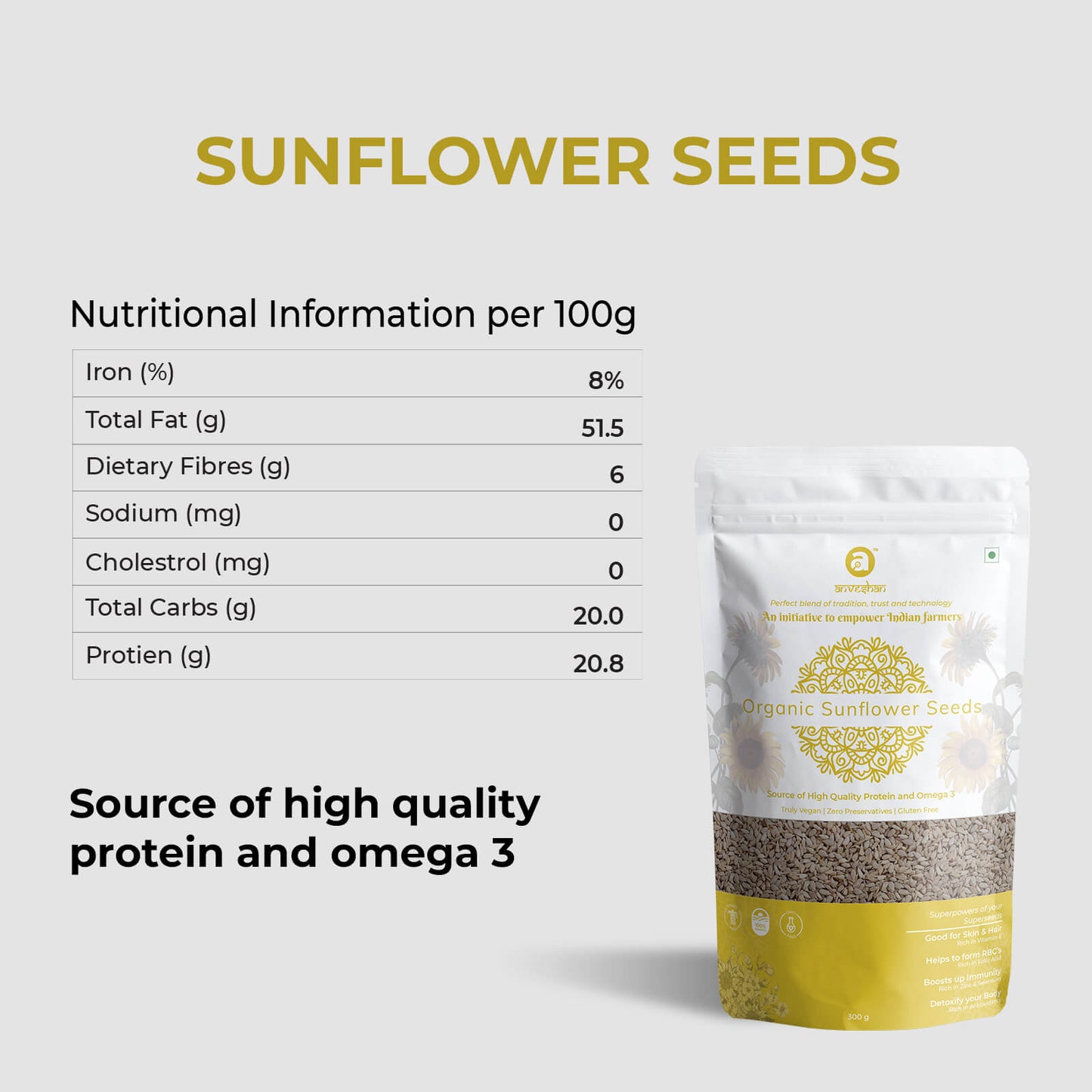Organic Chia and Sunflower Seeds Combo - Anveshan