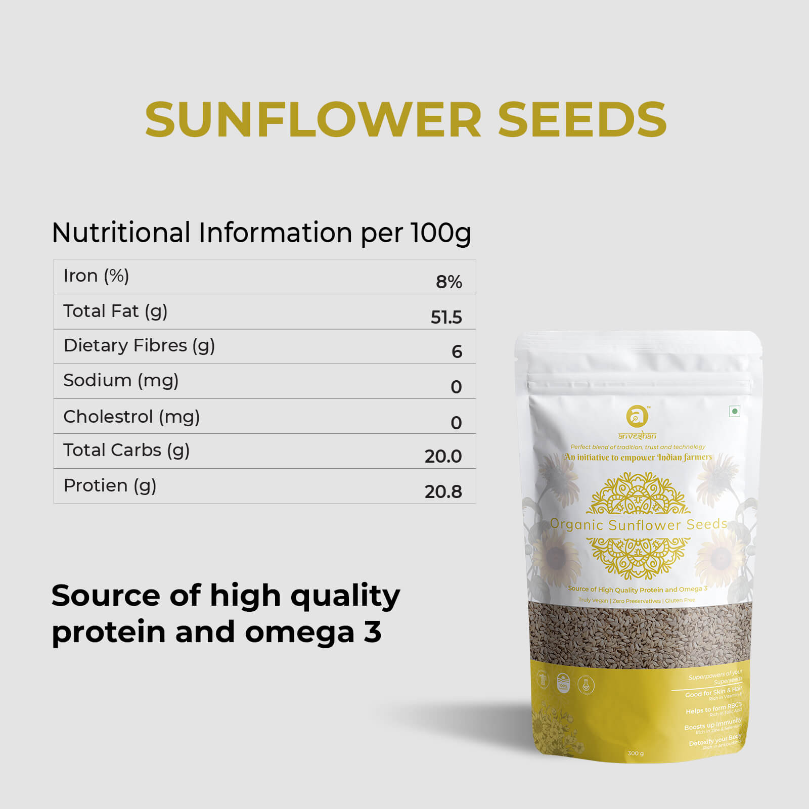 Organic Chia and Sunflower Seeds Combo - Anveshan