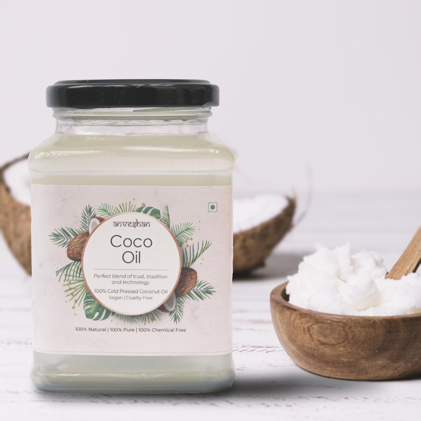 Coconut Oil Glass Jar - 250 ml - Anveshan Farm